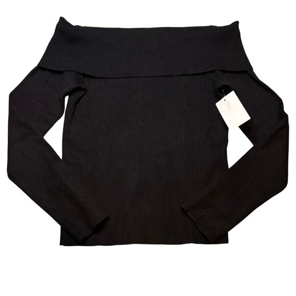 Vero Moda Black Off Shoulder Ribbed Pullover Top L NWT - Picture 5 of 9